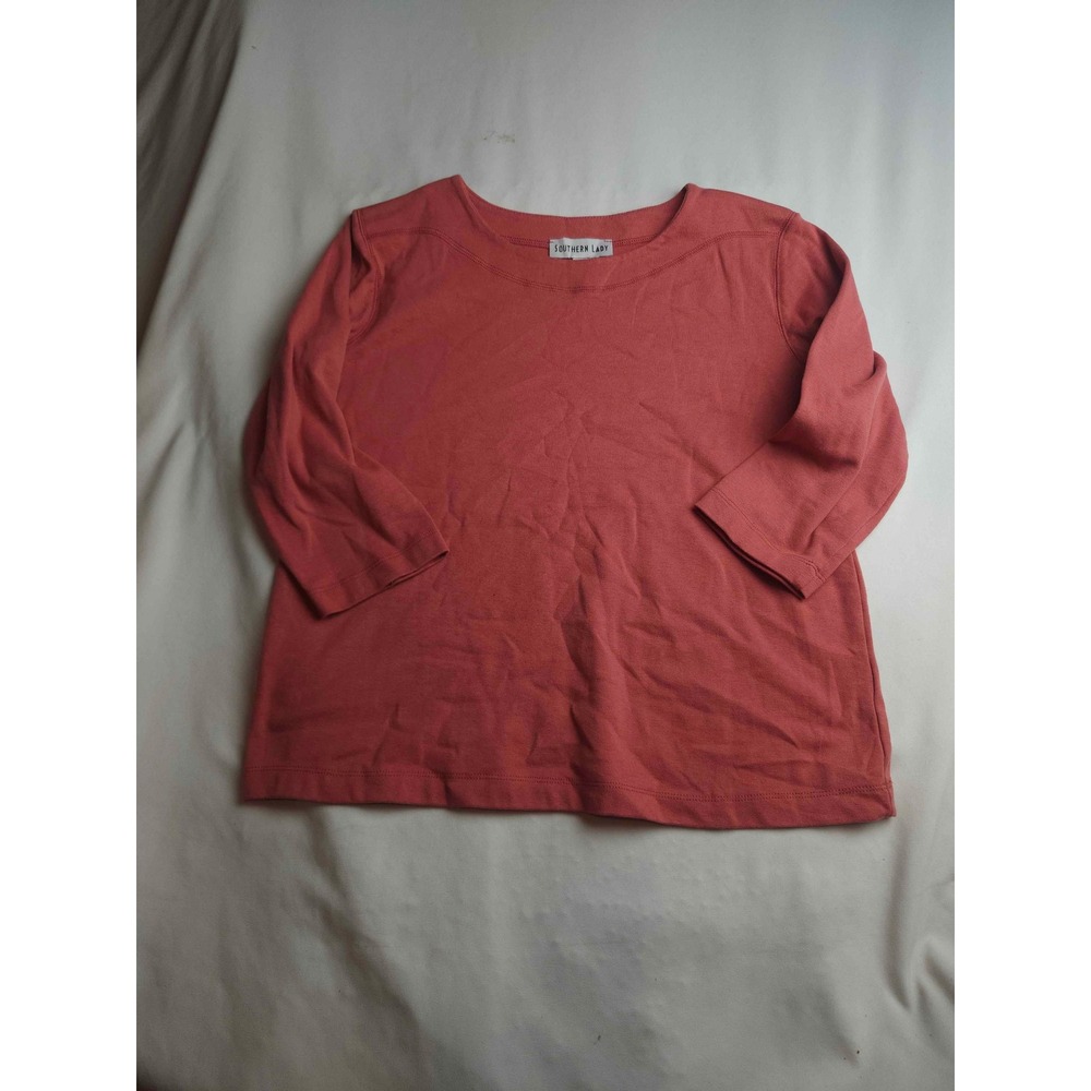 Southern Lady Womens Small Coral Pink 3/4 Sleeve Boat Neck Knit Top
